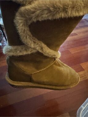 BearPaw Women's Suede Faux Fur Trim Ankle Boots - Brown